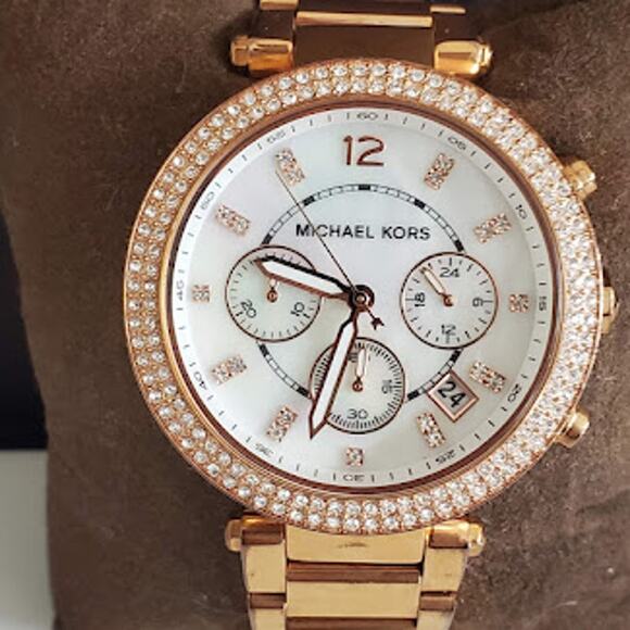 Michael Kors Women's Parker Rose Gold‎ Chronograph Watch with Crystals MK5491 - Picture 1 of 12